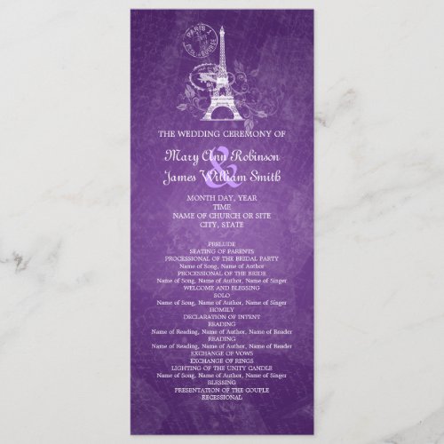 Elegant Wedding Program Romantic Paris Purple