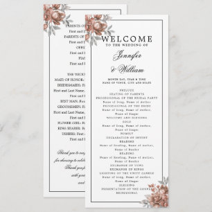Elegant Wedding Program Rose Gold Rustic Floral
