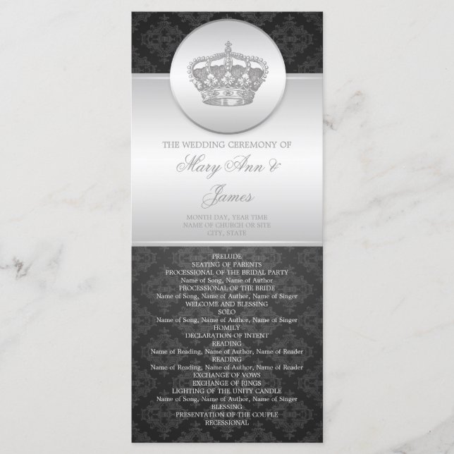 Elegant Wedding Program Royal Crown Black (Front)