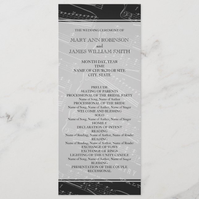 Elegant Wedding Program Sheet Music Black (Front)