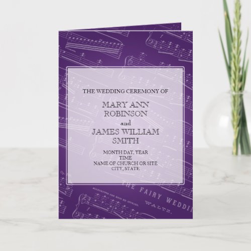 Elegant Wedding Program Sheet Music Purple