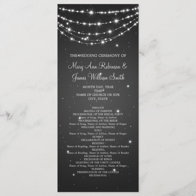 Elegant Wedding Program Sparkling Chain Black (Front)
