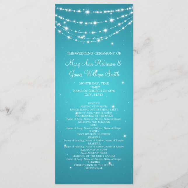 Elegant Wedding Program Sparkling Chain Blue (Front)