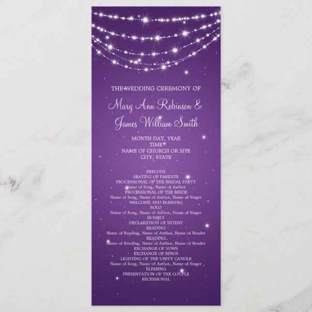Elegant Wedding Program Sparkling Chain Purple (Front)