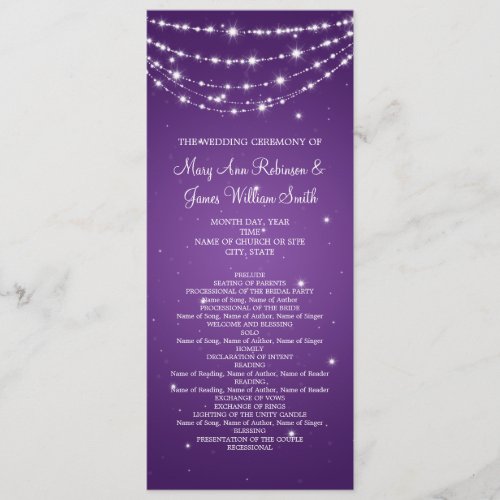 Elegant Wedding Program Sparkling Chain Purple