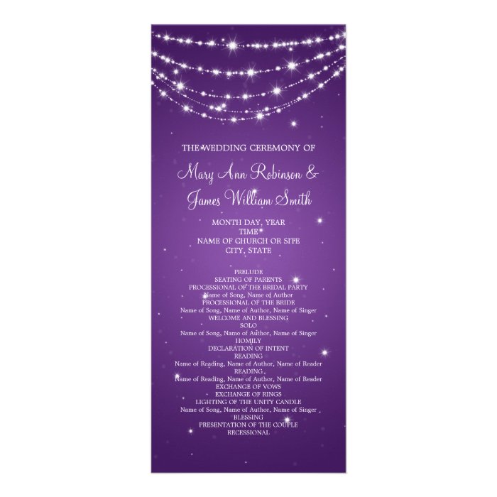 Elegant Wedding Program Sparkling Chain Purple Personalized Invite