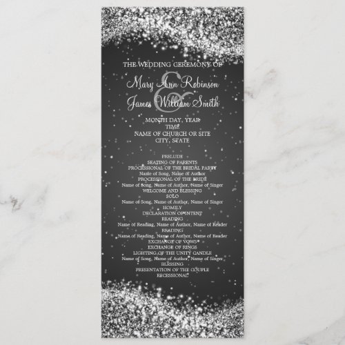 Elegant Wedding Program Sparkling Wave Black