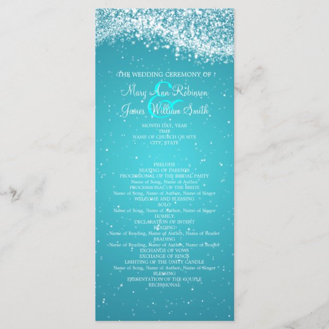 Elegant Wedding Program Sparkling Wave Blue (Front)