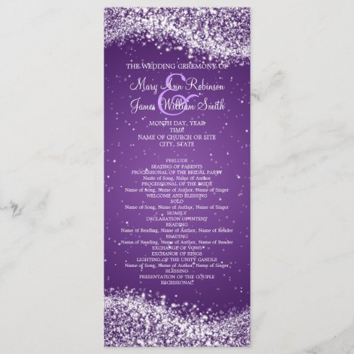 Elegant Wedding Program Sparkling Wave Purple