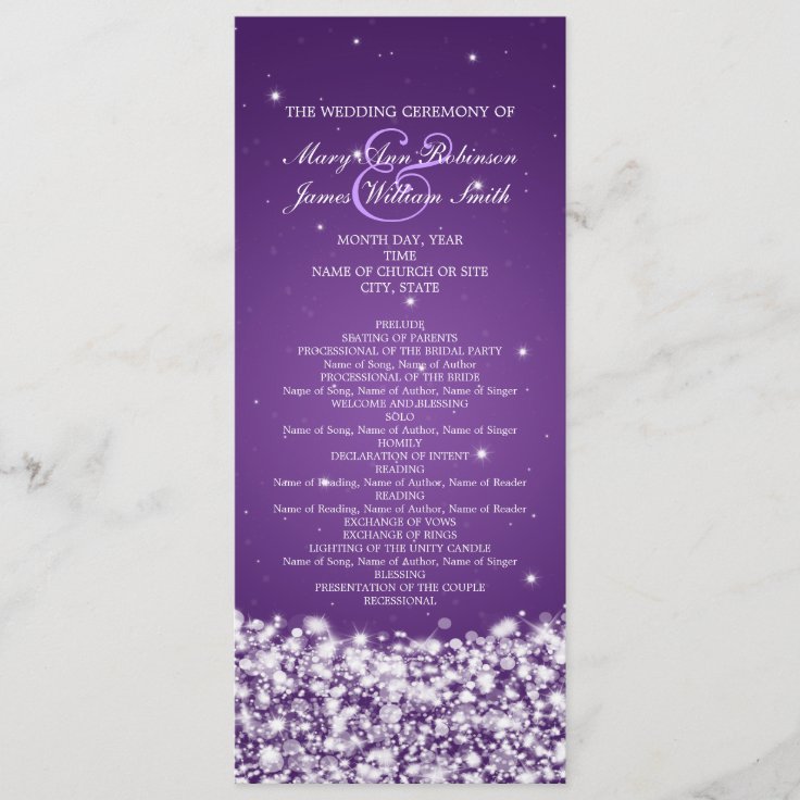 Elegant Wedding Program Star Sparkle Purple | Zazzle