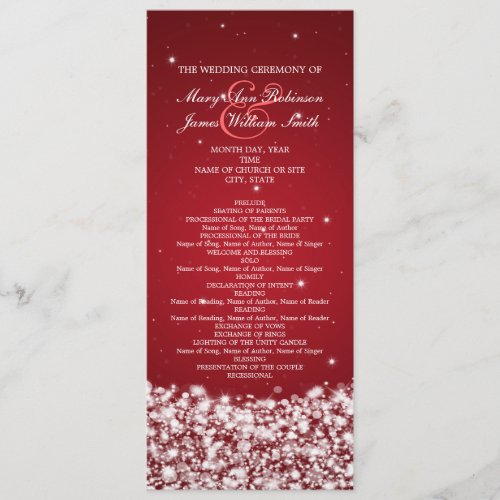 Elegant Wedding Program Star Sparkle Red