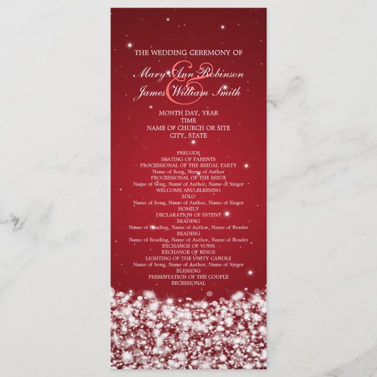 Elegant Wedding Program Star Sparkle Red | Zazzle