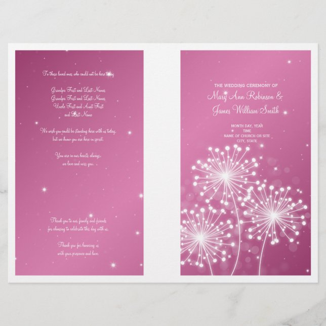 Elegant Wedding Program Summer Sparkle Rose Pink (Front)