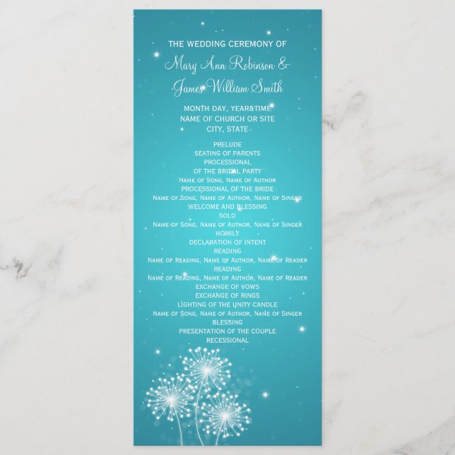 Elegant Wedding Program Summer Sparkle Turquoise (Front)