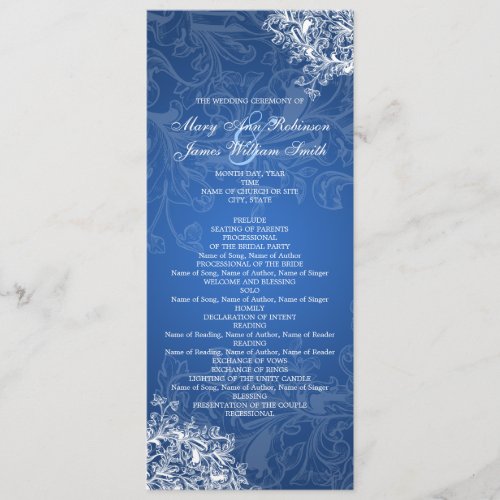 Elegant Wedding Program Vintage Swirls Blue