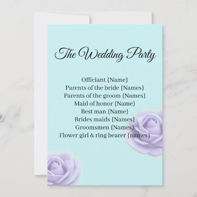 Elegant Wedding Program & Wedding Party Guide (Front)