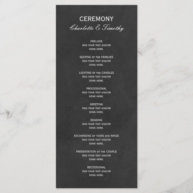 Elegant Wedding Program White Black (Front)