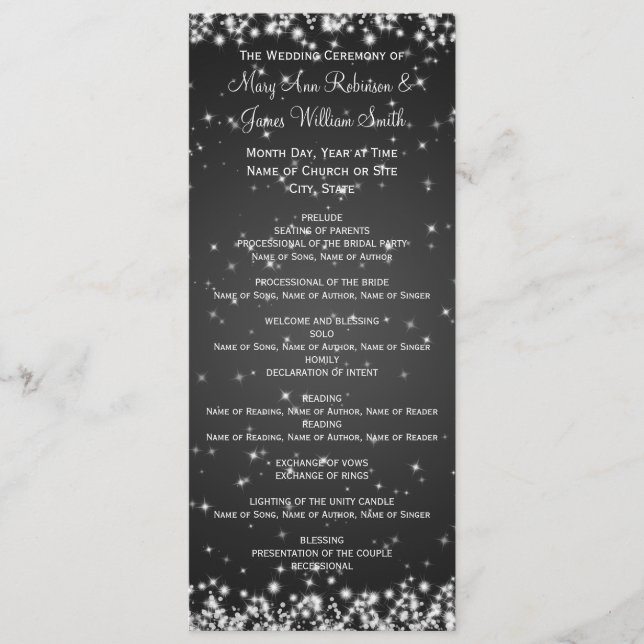 Elegant Wedding Program Winter Sparkle Black (Front)