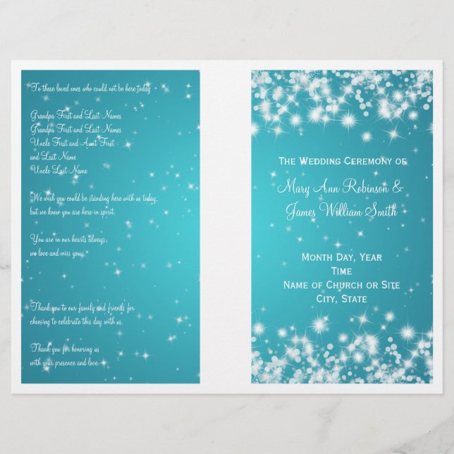 Elegant Wedding Program Winter Sparkle Blue (Front)