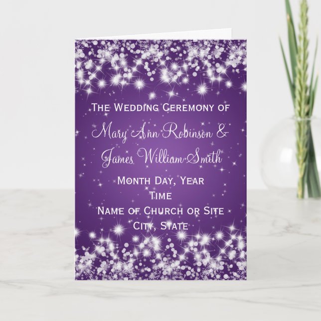 Elegant Wedding Program Winter Sparkle Purple (Front)