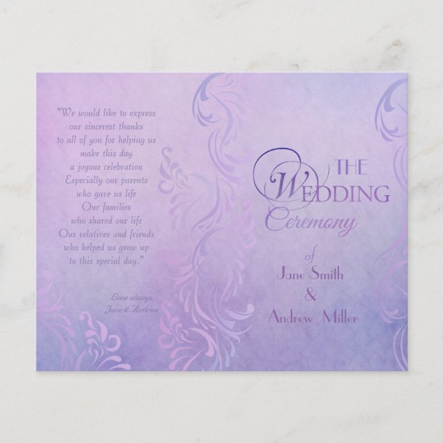 Elegant wedding programs - Purple (Front)