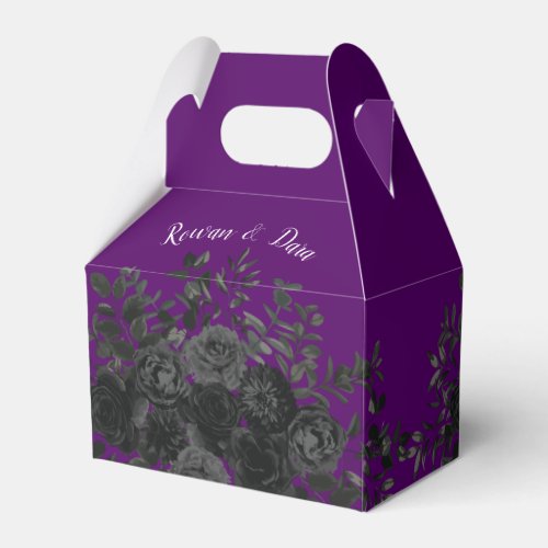 Elegant Wedding Purple and Black Rose Favor Boxes