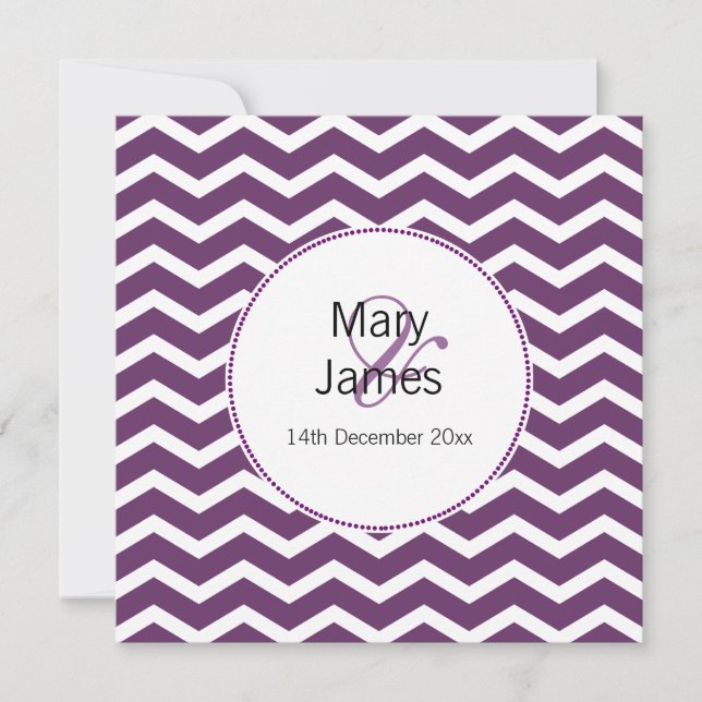 Elegant Wedding Purple Chevron Pattern Invitation (Front)