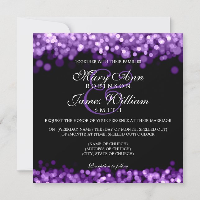 Elegant Wedding Purple Lights Invitation (Front)