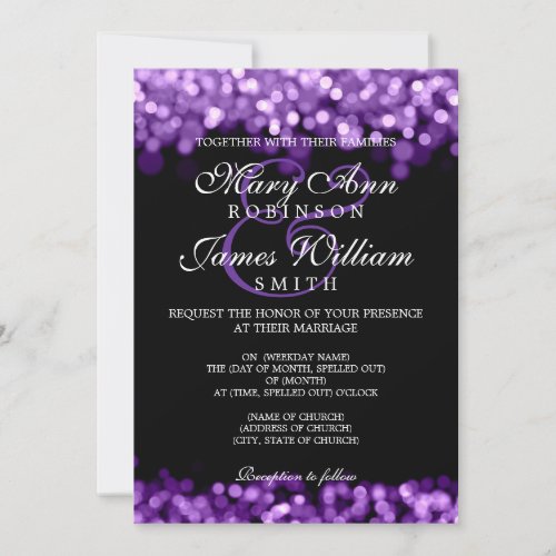 Elegant Wedding Purple Lights Custom Invites