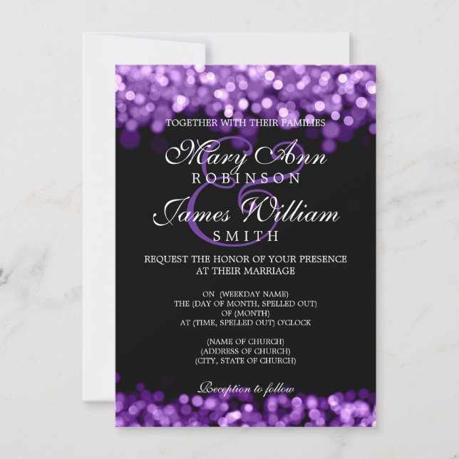 Elegant Wedding Purple Lights Invitation (Front)