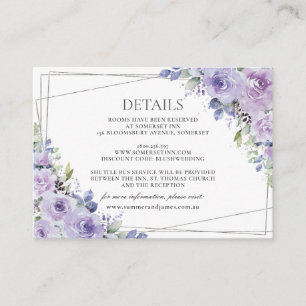 Elegant Wedding Purple Lilac Floral Silver Details Enclosure Card