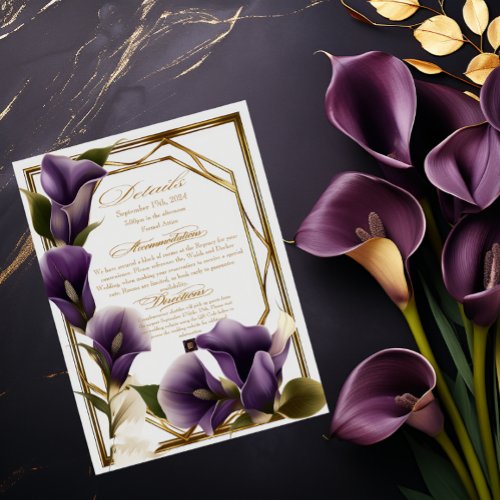 Elegant Wedding Purple Lilies Script Details  RSVP Card