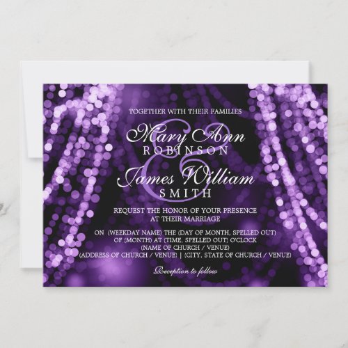 Elegant Wedding Purple String Lights Invitation