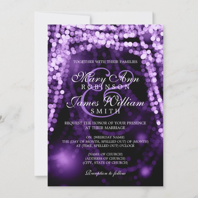 Elegant Wedding Purple String Lights Invitation (Front)