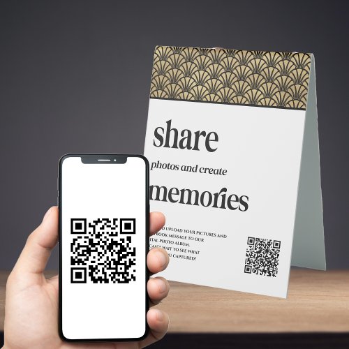 Elegant Wedding QR Code Photo Pictures Guestbook Table Tent Sign