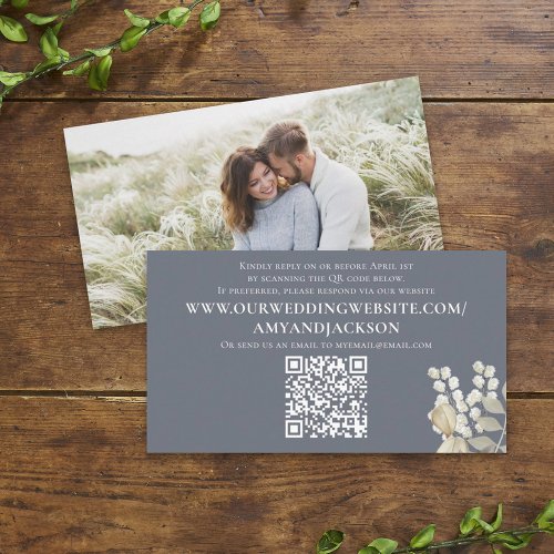 Elegant Wedding QR Code Simple Dusty Blue  Enclosure Card