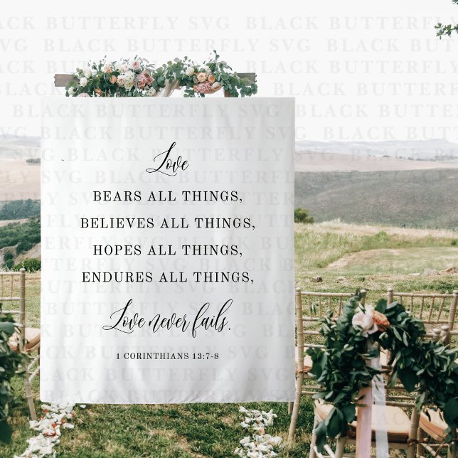 Elegant Wedding Quote Backdrop Banner  (Love Never Fails Wedding Backdrop Banner)