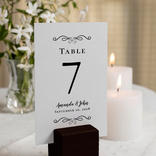 Elegant Wedding Reception Calligraphy Black White Table Number