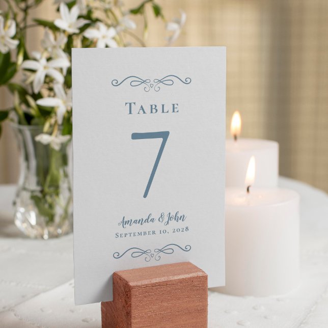 Elegant Wedding Reception Calligraphy Dusty Blue Table Number (Creator Uploaded)