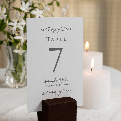 Elegant Wedding Reception Calligraphy Gray  White Table Number