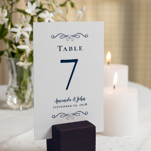 Elegant Wedding Reception Calligraphy Navy Blue Table Number