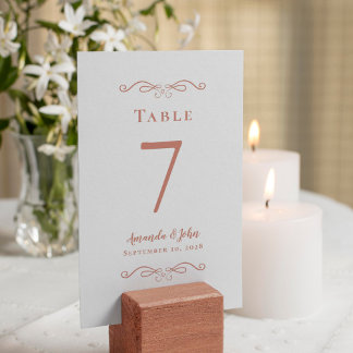 Elegant Wedding Reception Calligraphy Rose Gold Table Number