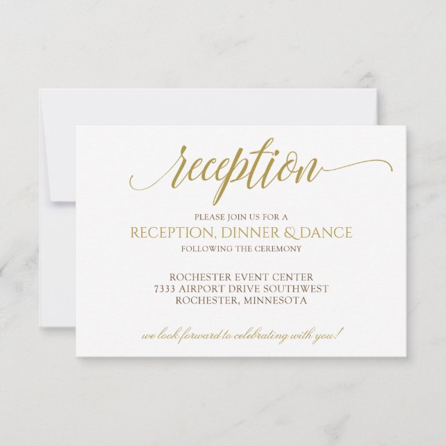 Elegant Wedding Reception Card | Gold Typography (Front)