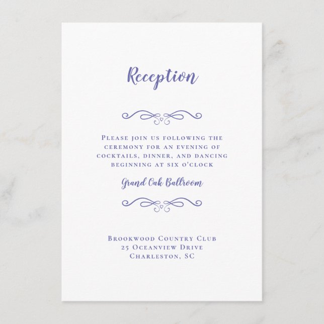 Elegant Wedding Reception Chic Periwinkle Blue Enclosure Card (Front)
