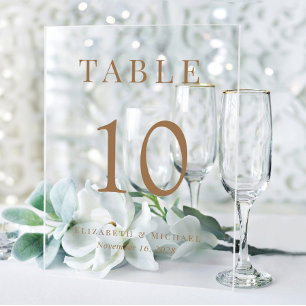 Elegant Wedding Reception Gold Table Number Acrylic Sign