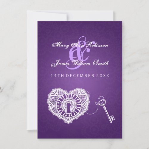 Elegant Wedding Reception Key To My Heart Purple Invitation