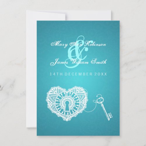 Elegant Wedding Reception Key To My Heart Turquois Invitation