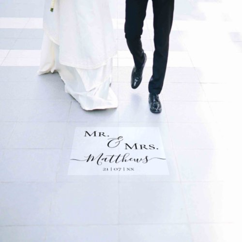 Elegant Wedding Reception Mr Mrs Date Script Sign Floor Decals