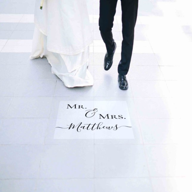 Elegant Wedding Reception Mr Mrs Script Sign Floor Decals (Wedding)