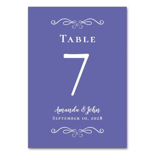 Elegant Wedding Reception Periwinkle Blue White Table Number